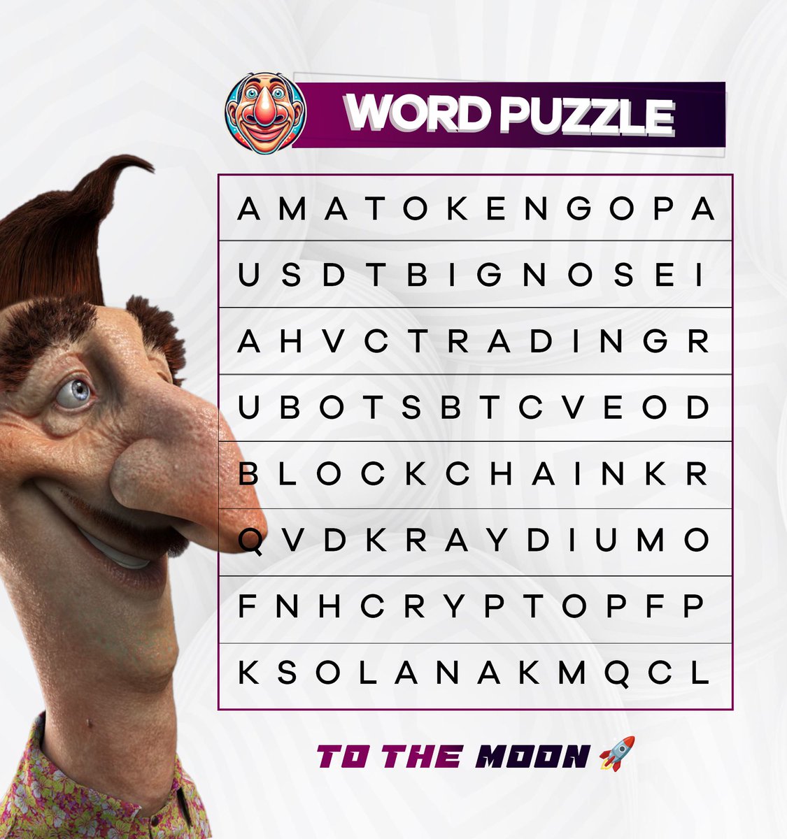 Bignosecoin's tweet photo. Big Nose Trivia:
How many words can you find #BigNoseCoin #BigNose #Trivia https://t.co/ZFwyy7XnDB