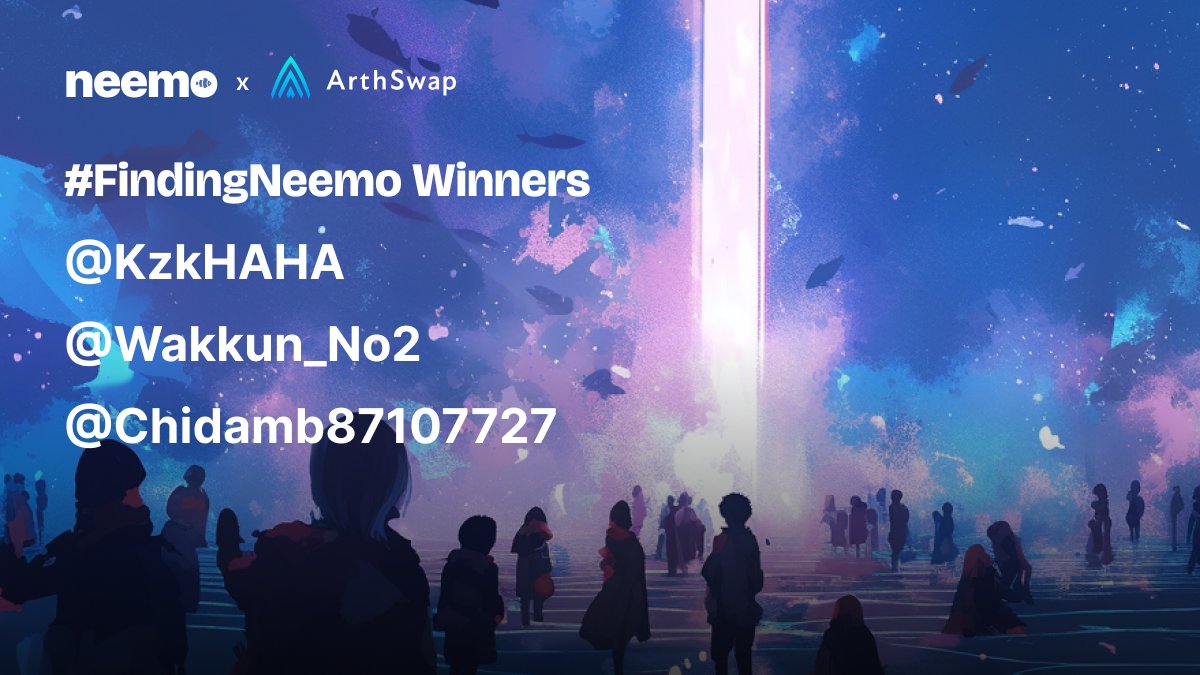 neemofinance's tweet photo. Our #FindingNeemo Campaign with @arthswap  has now ended! 

Congratulations winners 👇

@KzkHAHA
@Wakkun_No2
@Chidamb87107727

We'll airdrop 500 $ASTR to each soon. Check our Discord Announcement for details!

Stay tuned for more such campaigns! 🤩 https://t.co/7CilO3qGNE