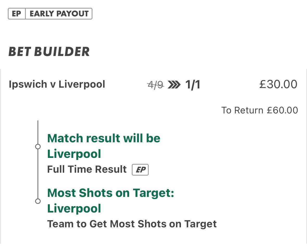 PLBetBuilder's tweet photo. £60 Premier League Giveaway 💰

If today’s Ipswich vs Liverpool Bet Boost wins, we’ll give away £60 CASH ✅

£30 to someone who LIKES this tweet

£30 to someone who RETWEETS this tweet

You have to be following us @PLBetBuilder 🤝 https://t.co/J1TLeq1hSs