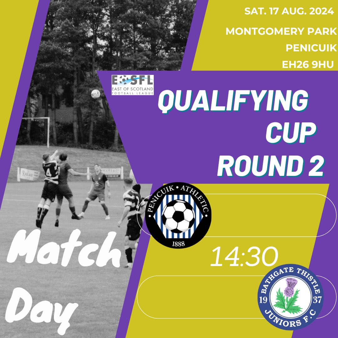 Cup Day! 

🆚 <a href="/PenicuikAth/">Penicuik Athletic</a> 
🏟️ Montgomery Park
📍 Penicuik, EH26 9HU
🕝 2:30

#MonTheJags