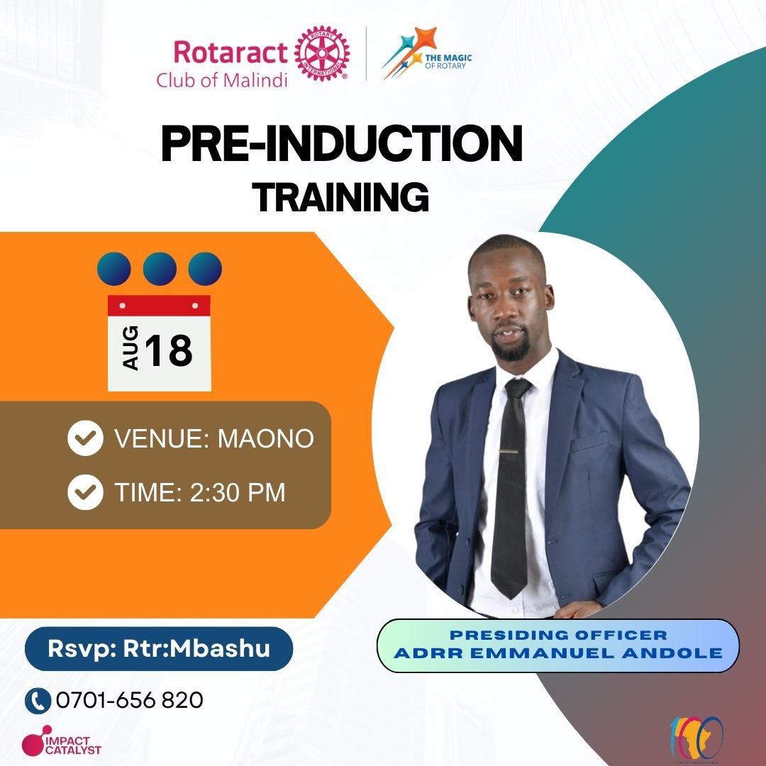 The big day is around the corner, and our to be members must be very excited😇💥

Join us in equipping our future Rotaractors with the tools to create a positive change.✊️💪

Pre-induction training in full swing, at Maono,  on 18th August.

#RotaractclubofMalindi