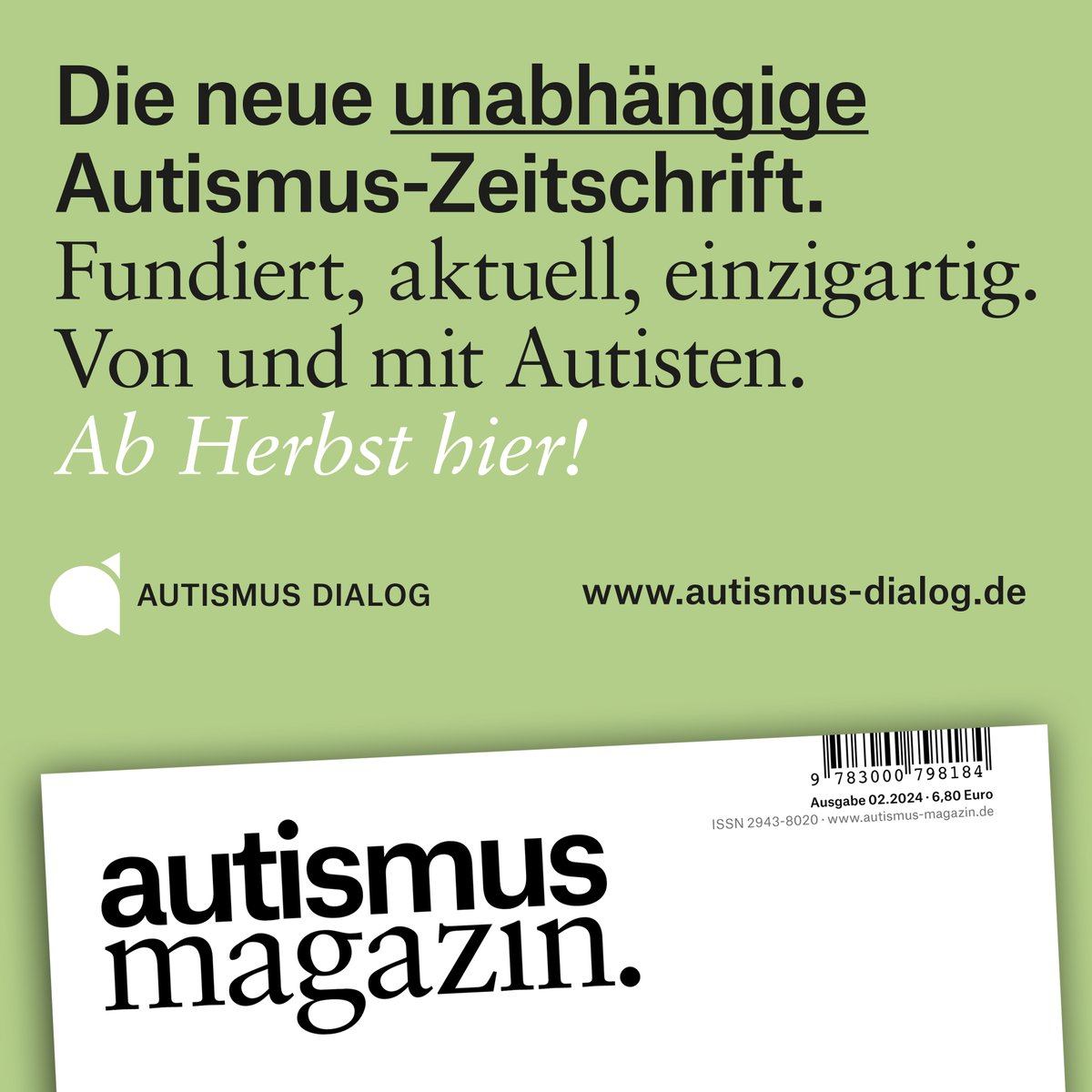 autismus magazin.
Die neue unabhängige Autismus-Zeitschrift.
Von und mit Autisten. Ab Herbst erhältlich!

Mit <a href="/acroonenbroeck/">Andreas Croonenbroeck</a>, <a href="/QuerDenkender/">Aleksander Knauerhase</a>, <a href="/Fuchskind/">Daniela Schreiter/hier inaktiv</a>, @NikaSachs und mehr. 

Alle Infos in Zukunft hier.

Mailingliste: autismus-dialog.de/autismusmagazin

#autismusmagazin #Autismus #Print