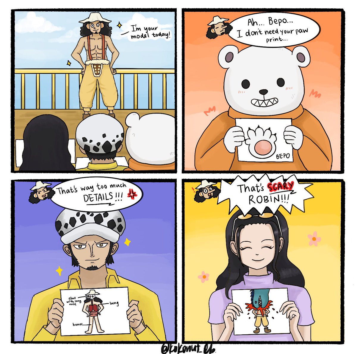 kokonut_lb's tweet image. a life drawing session on polar tang 🎨 #lawbin #bepo #usopp