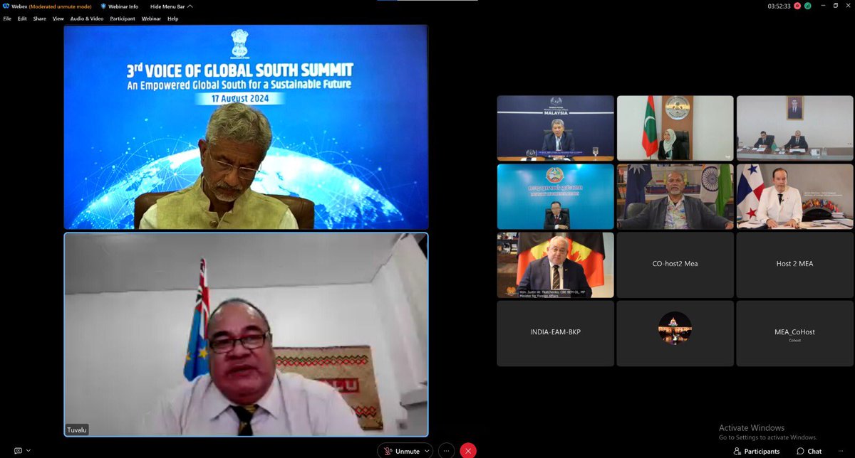 HCI_Suva's tweet photo. Thank #Tuvalu Minister of Foreign Affairs, Labour and Trade Hon. Paulson Panapa for his valuable insights during the Foreign Ministers’ Session of the 3rd Voice of Global South Summit hosted by EAM @DrSJaishankar. #VOGSS @meaindia @indiandiplomacy @Tuvalu_MJCFA https://t.co/9jJZgs0sjW