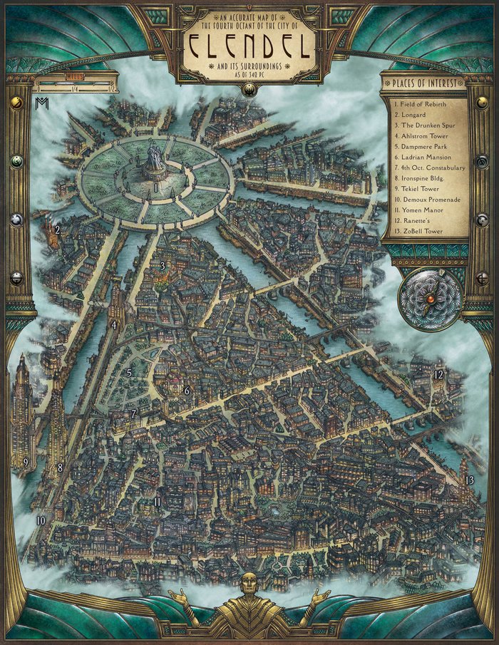 CosmereCentral's tweet image. Confira as novas ilustrações do Cosmere RPG no cenário de Mistborn! ✨

Temos os Heróis de Luthadel, Kandra e Inquisidor, o Kelsier queimando Ferro e Aço, e claro, um mapa detalhado do Quarto Oitante de Elendel.

🎨 @laincoon, @AmirulHhf e @MarcoMA4PS.