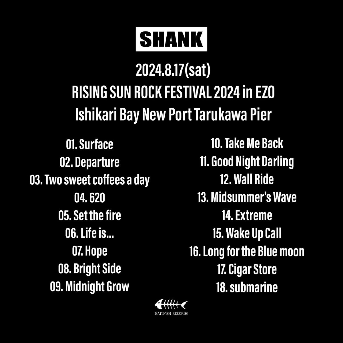 セットリスト】 2024/8/17(土) RISING SUN ROCK FESTIVAL 2024 in EZO