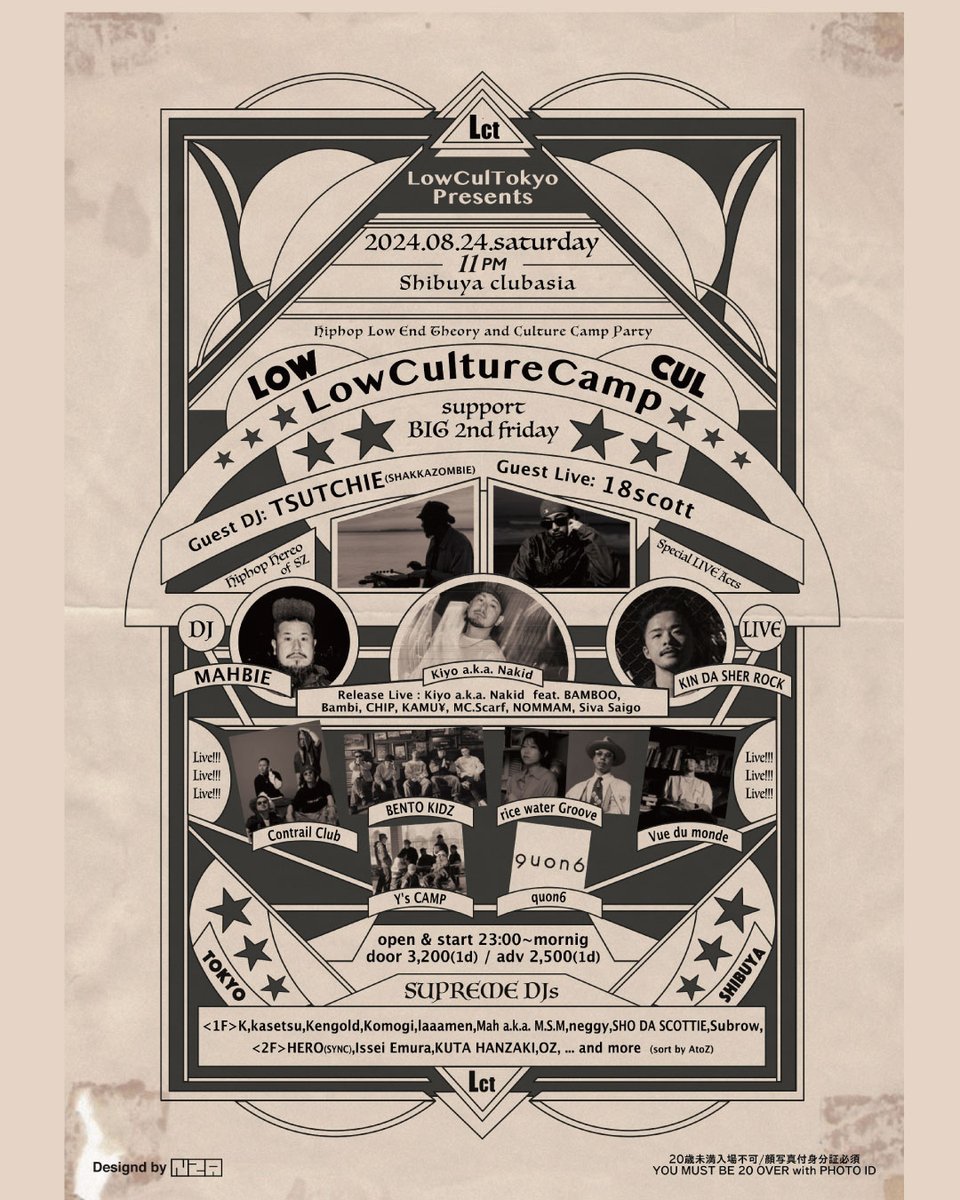 8.24 sat " LowClutureCamp" ➤ #clubasia
✸ MAIN
Contrail Club
<a href="/KINDASHERROCK/">キンダシャーロック</a>
BENTO KIDZ
<a href="/quon6_www/">quon6</a>
<a href="/rwg_k/">rice water Groove</a>
<a href="/Vuedu_monde/">Vue du monde</a>
Y's CAMP
▼
✸1F
K
kasetsu
<a href="/kengold1987328/">DJ KENGOLD</a>
<a href="/DJ_Komogi/">DJ Komogi</a>
laaamen
Mah a.k.a. M.S.M
neggy
SHO DA SCOTTIE
Subrow
