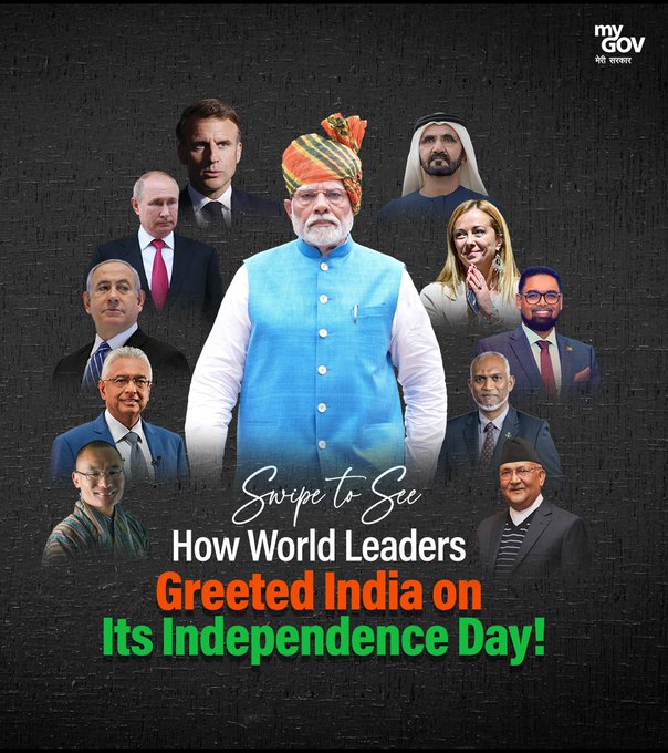 manipurmygov's tweet photo. World leaders extended their warm wishes, honouring Indiaโs progress and vibrant spirit. Explore the thread to view highlights of global greetings! #IndependenceDayGreetings #GlobalCheers https://t.co/YbJYsNCx2J