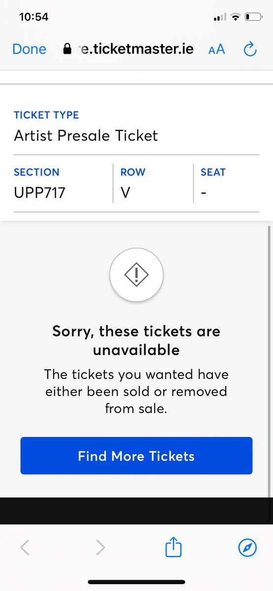 Niall Fitzmaurice (@nfitzm) on Twitter photo Why am I getting this message every time an affordable resale tickets appears on <a href="/TicketmasterIre/">Ticketmaster Ireland</a>???
There is no chance someone got it before me because it had just appeared. Is <a href="/Ticketmaster/">Ticketmaster</a> just blocking or removing all affordable tickets? #tickettouting #marketmonopoly Why am I getting this message every time an affordable resale tickets appears on <a href="/TicketmasterIre/">Ticketmaster Ireland</a>???
There is no chance someone got it before me because it had just appeared. Is <a href="/Ticketmaster/">Ticketmaster</a> just blocking or removing all affordable tickets? #tickettouting #marketmonopoly