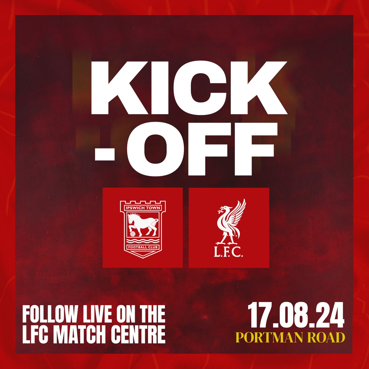 LFC's tweet photo. 1’ - Our @premierleague campaign begins 👊

Come on you Reds 👏🔴

[0-0] #IPSLIV