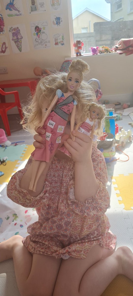 Saturday mornings have changed. Spent the morning designing dresses for barbies with 3 year old 😅