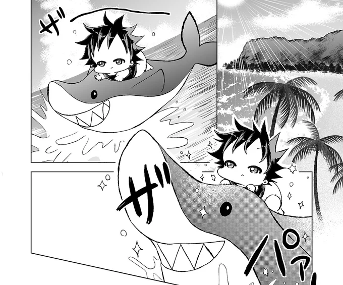明日画像のような漫画をアップします。リゾートでサーフィン?
(五伏) 