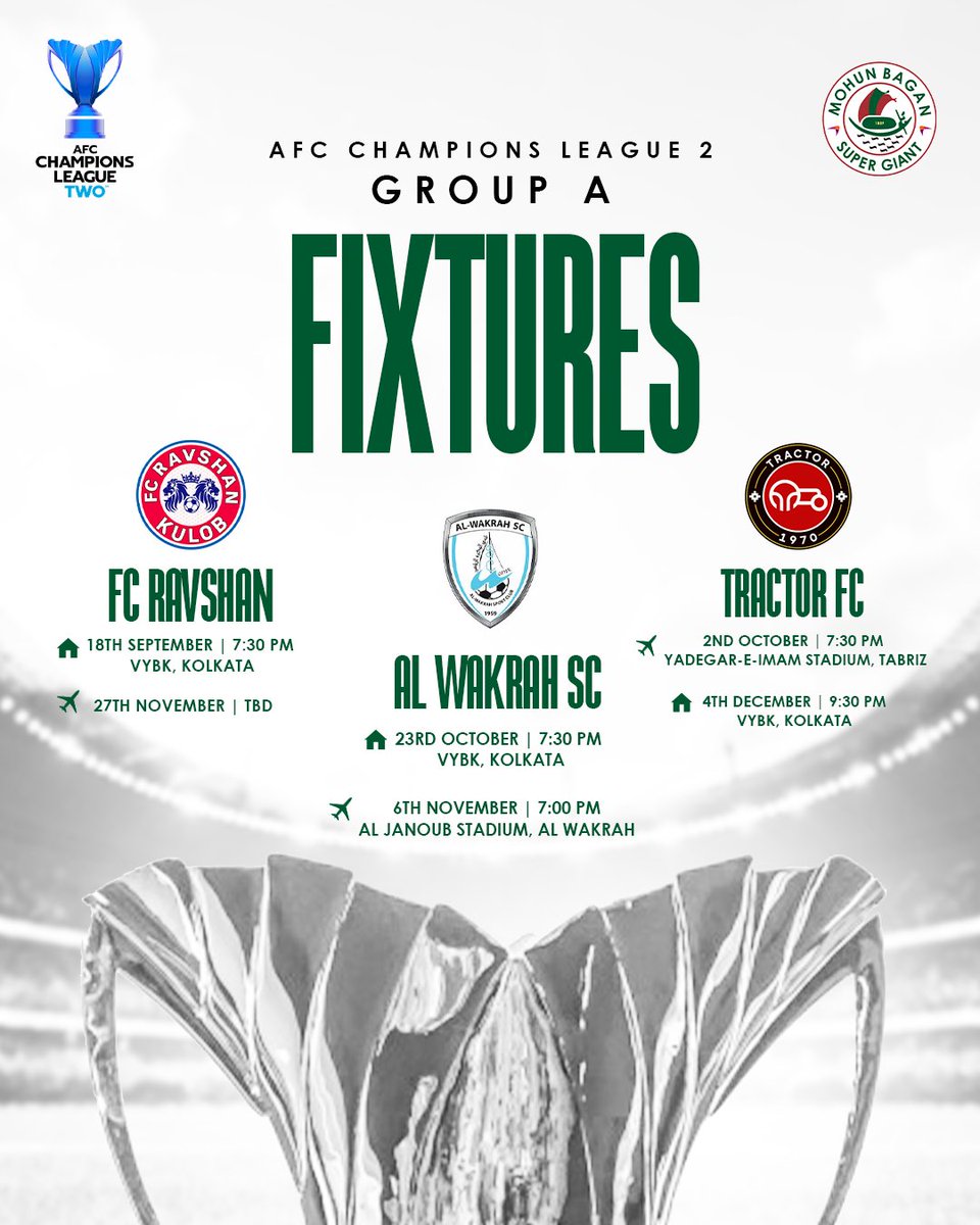 mohunbagansg's tweet photo. Mark your calendars, our #ACL2 Group Stage fixtures are in! 💪

#MBSG #JoyMohunBagan #আমরাসবুজমেরুন #MarinersInAsia https://t.co/WHPZIMqJqG