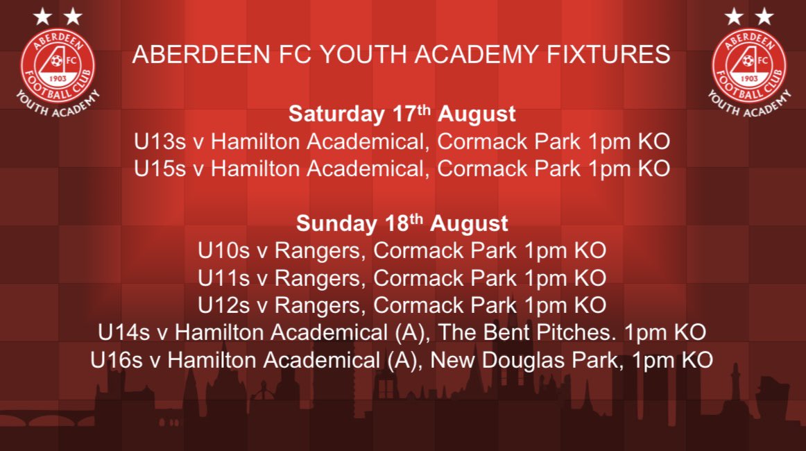 Club Academy Scotland games return to Cormack Park. 

See below for a full run down of our fixtures this weekend ⬇️

#StandFree 🔴