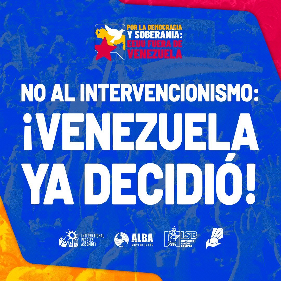 <a href="/asambleapueblos/">Asamblea Internacional de los Pueblos</a> 🇻🇪🇨🇺  <a href="/movimientosalba/">ALBA Movimientos</a>. Juntos, los pueblos del mundo estamos del lado de la justicia contra el imperialismo y la intervención de Estados Unidos.
#ManosFueraDeVenezuela 
#28Julio El pueblo habló y eligió a #MaduroPresidente x la #Democracia y la #Soberania