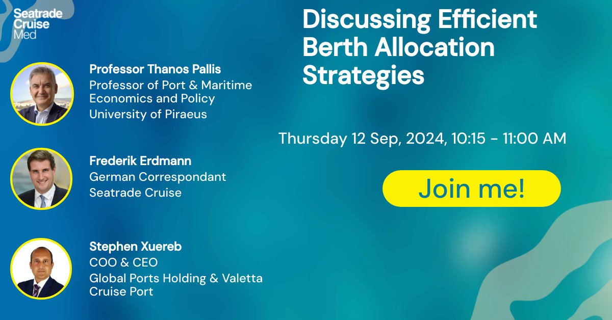 Thanos Pallis (@apallis) on Twitter photo Towards a sustainable cruise future: ✨Looking forward to discussing the ways towards efficient berth allocation strategies at Seatrade Cruise Med 2024 📅 11-12 September 2024; Málaga, Spain⚓️Pioneering the Next Wave of Cruising #STCMed #pemp21 <a href="/PortEconomics/">PortEconomics</a> #shapecruisefuture Towards a sustainable cruise future: ✨Looking forward to discussing the ways towards efficient berth allocation strategies at Seatrade Cruise Med 2024 📅 11-12 September 2024; Málaga, Spain⚓️Pioneering the Next Wave of Cruising #STCMed #pemp21 <a href="/PortEconomics/">PortEconomics</a> #shapecruisefuture