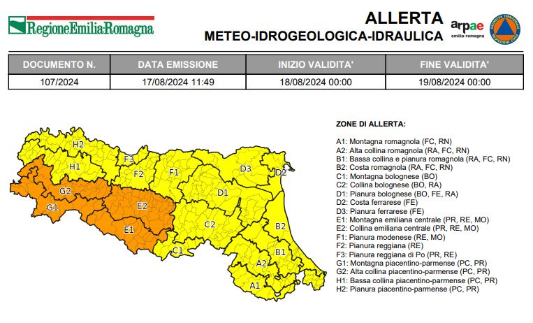 #PLinforma ➡ #AllertaMeteoER n. 107/24 🟡🟡🟡 Valida dalle 00:00 del 18 agosto 2024 fino alle 00:00 del 19 agosto 2024, per temporali. ⛈

Tutte le info in tempo reale: allertameteo.regione.emilia-romagna.it