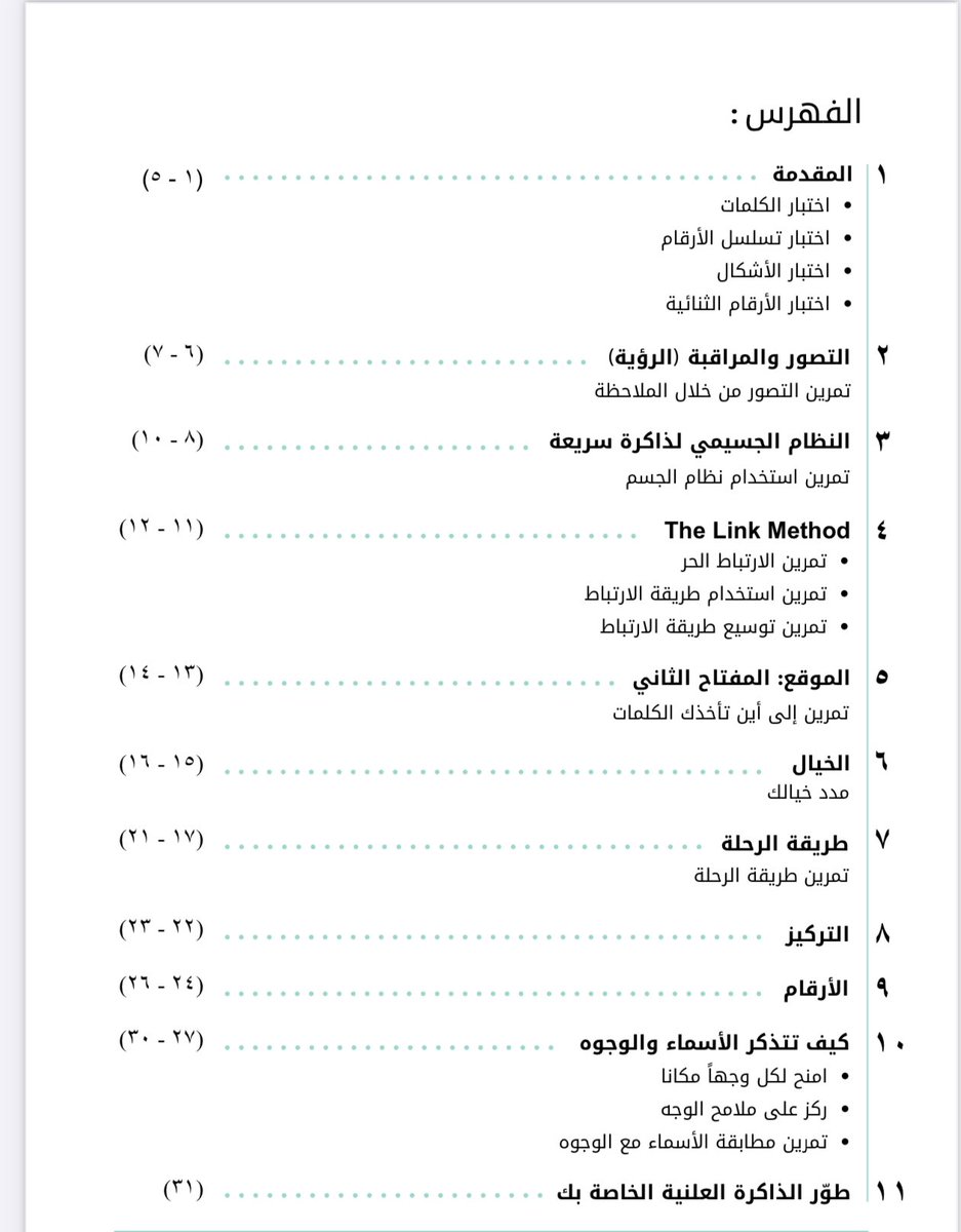 كتيب مجاني لي يستهدف تطوير الذاكرة بذكاء بدون تكرار ، وضعت لكم تدريبات للذاكرة والتركيز ، وتقدر تحفظ الاسماء والأرقام كلها :

١- مرتب ومنظم.
٢- راحة في القراءة .
٣- الالوان اخترتها بعناية .

تعلّم وتدرب المسألة فقط تدريب وممارسة وتبتعد عن الشكوى والتذمر للذاكرة :