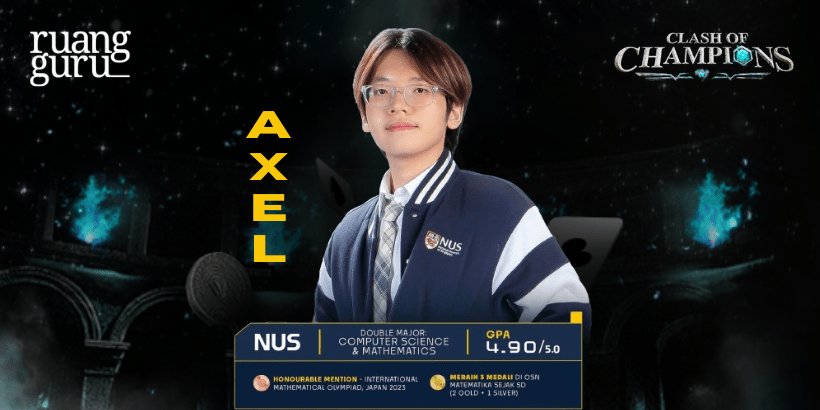 Selamat Shakira dari UI yang jadi juara CLASH OF CHAMPIONS. Setelah jatuh bangun revival, what a story!

Selamat buat Axel dari NUS yang jadi runner up!

Buat peserta lainnya, kalian semua keren-keren &amp; menginspirasi!