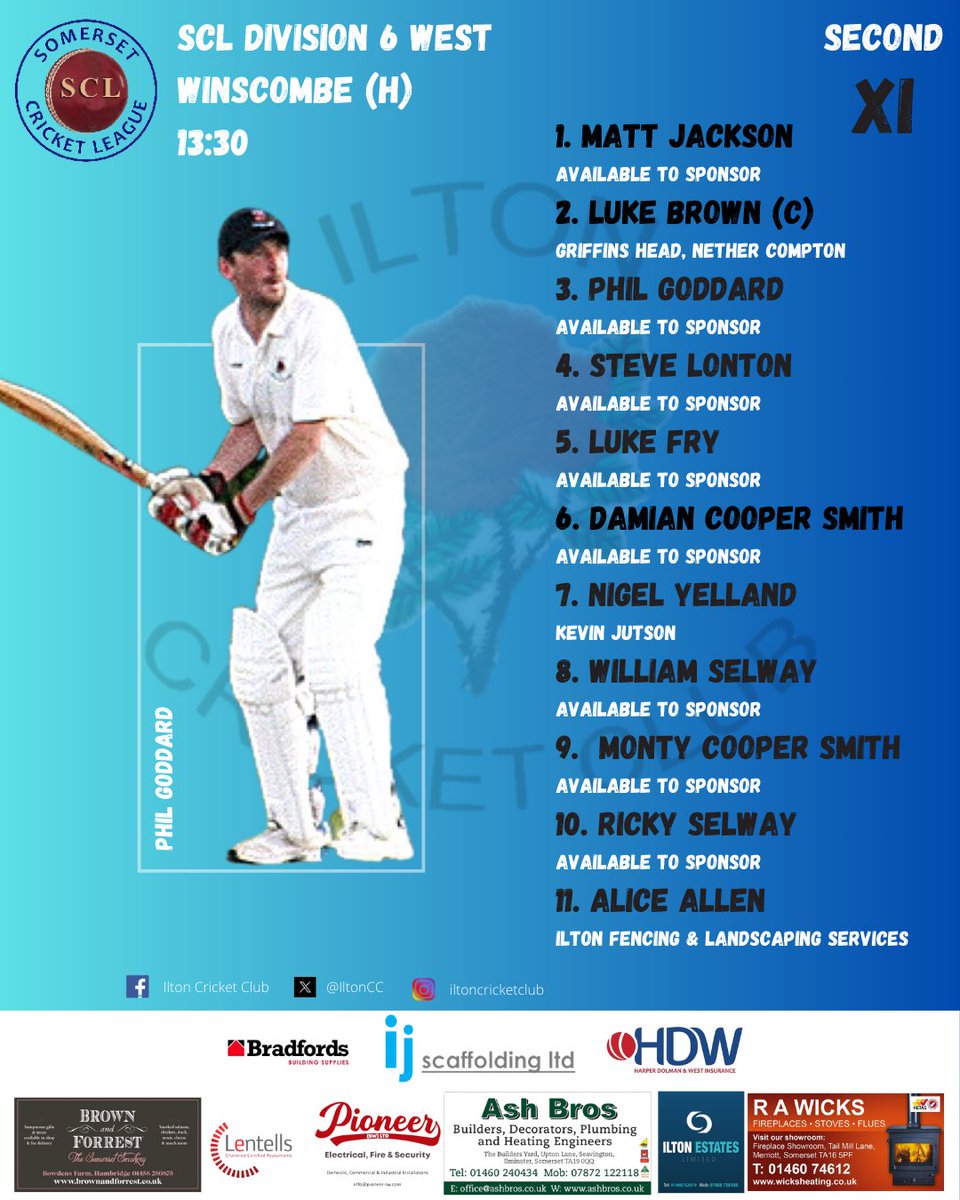 𝗧𝗲𝗮𝗺 𝗻𝗲𝘄𝘀

Team news for the 1️⃣s &amp; 2️⃣s fixtures today in thSomerset Cricket Leagueue 

📸 CW Photography 

#iltoncricketclub