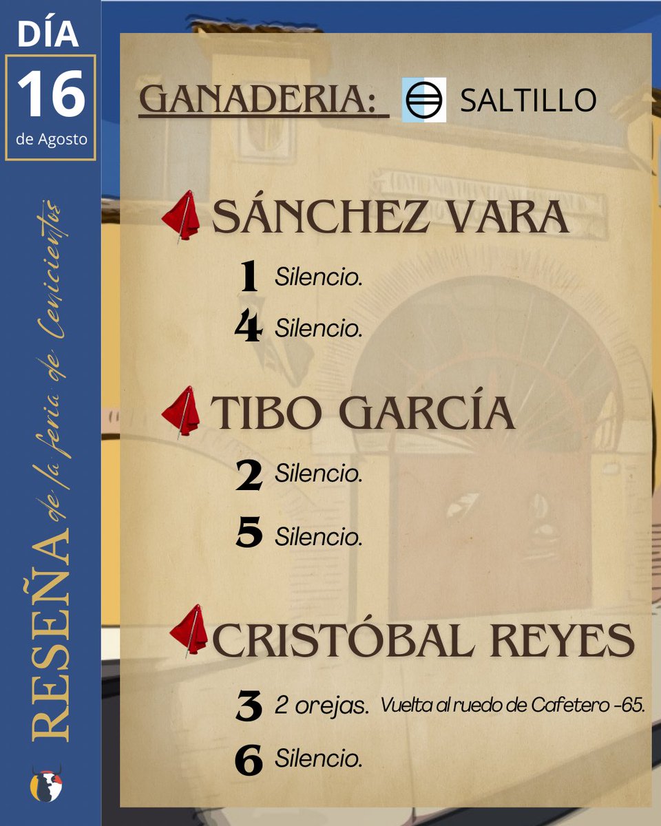 FTCenicientos's tweet photo. Reseña de la Feria de Cenicientos 2024.

Corrida de Toros ➡️ 16 de Agosto. https://t.co/c4nbYabSri