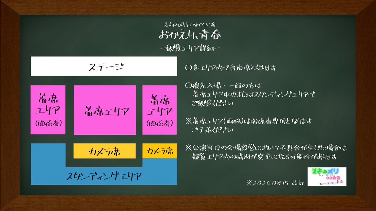 equmeri_og's tweet photo. 【 観覧エリアについて📣（改訂） 】

カメラ席専用エリアを上手中央にもご用意いたしました📸⭐️

公演当日は、観覧エリアを守ってお楽しみいただきますよう、ご協力をお願いいたします❕ https://t.co/0ZVQD7Al2o