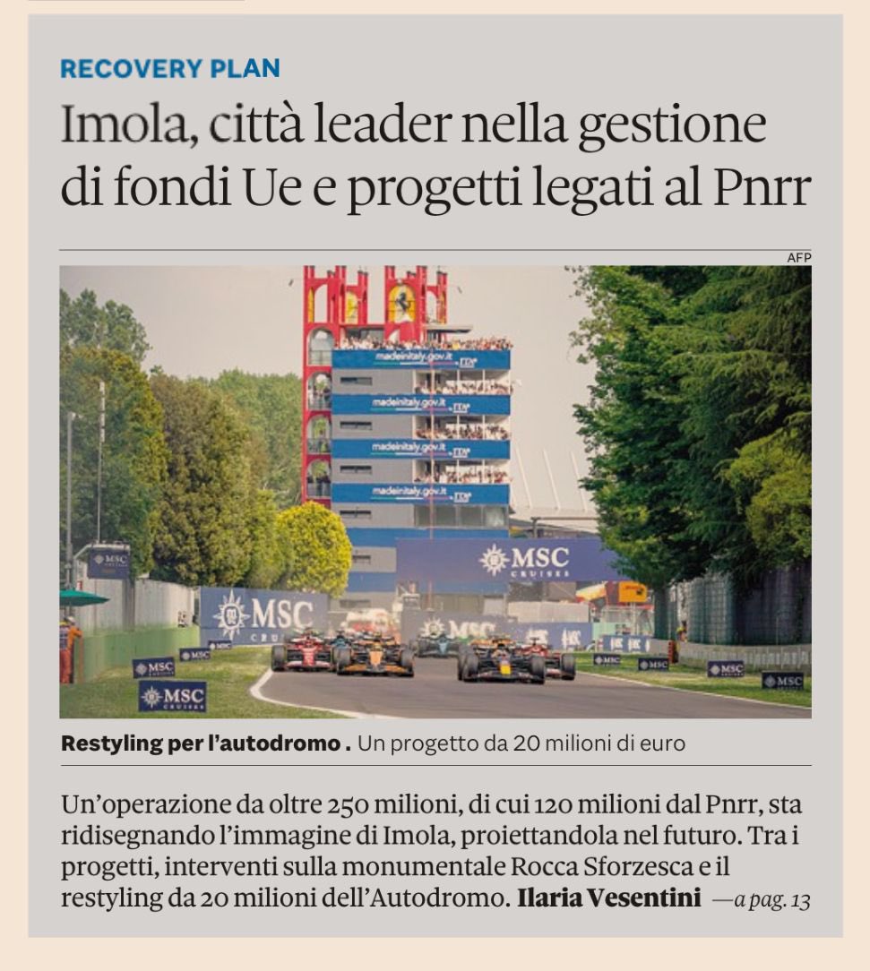 Marco Panieri (@marcopanieri) on Twitter photo 📌 Un approfondimento importante con il <a href="/sole24ore/">IlSole24ORE</a> 🗞️: la grande trasformazione che sta affrontando #IMOLA.
Dal 2020 al 2026 la nostra comunità si trasformerà con oltre 250 milioni di investimenti, fra pubblico e privato. 📌 Un approfondimento importante con il <a href="/sole24ore/">IlSole24ORE</a> 🗞️: la grande trasformazione che sta affrontando #IMOLA.
Dal 2020 al 2026 la nostra comunità si trasformerà con oltre 250 milioni di investimenti, fra pubblico e privato.