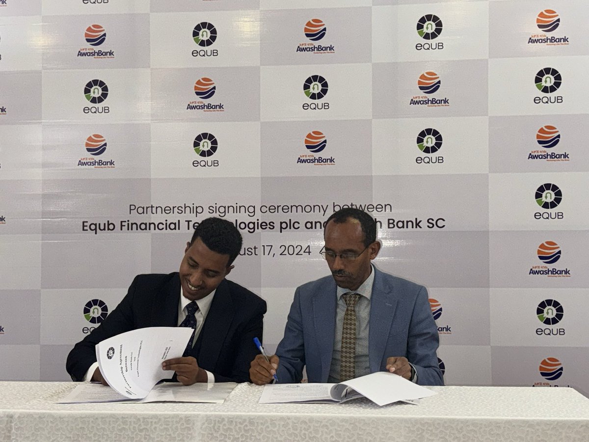 FSDEthiopia's tweet image. One of BimaLab Ethiopia’s cohorts, eQUB, signs a deal with Awash Bank, taking their fintech solution one step further. eQUB's product enables users to access loans without interest charges based on their savings amounts, digitizing community savings practice known as Ekub. ￼