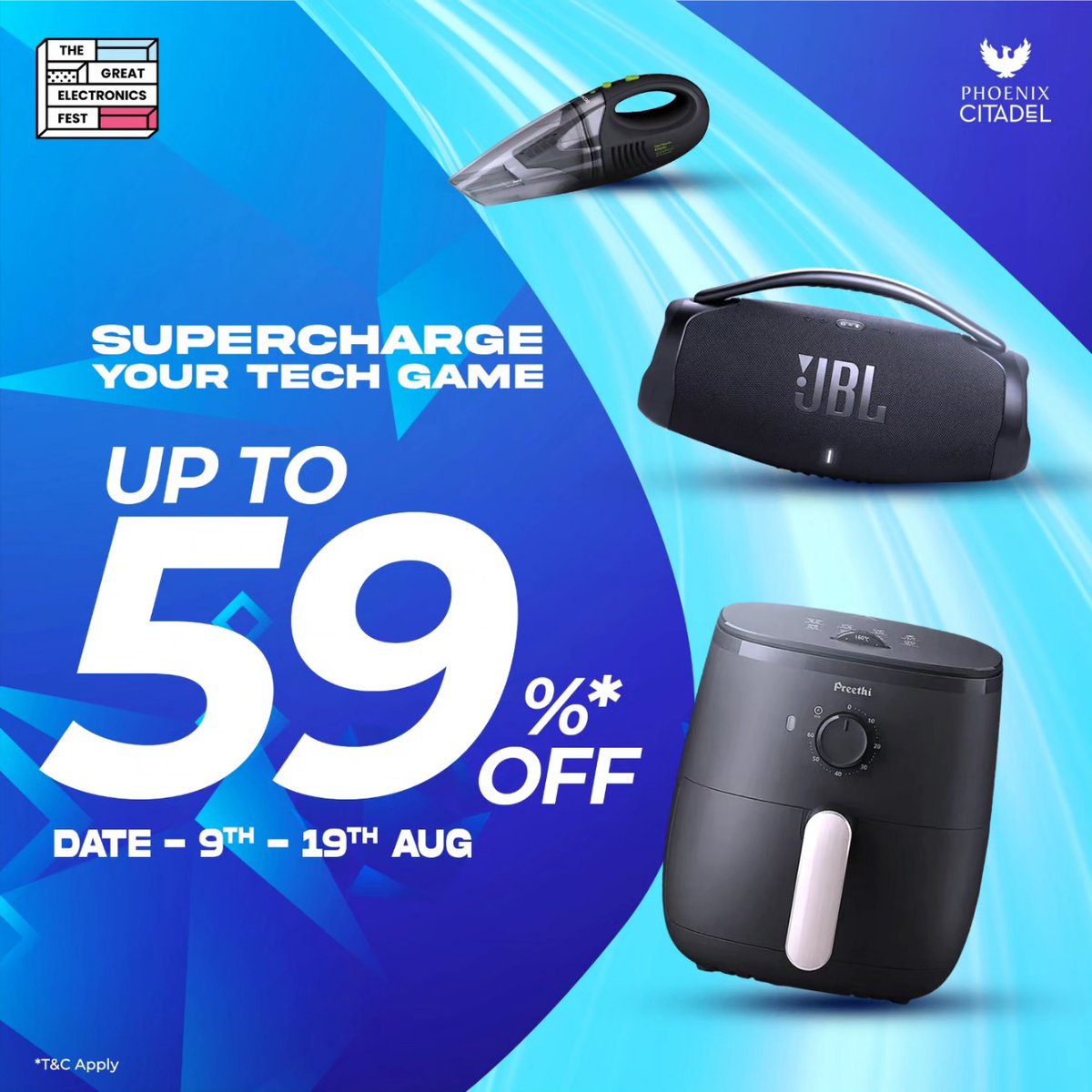 phoenixcitadel's tweet image. 🔌 Discover the Future at The Great Electronics Fest! 🔥 Up to 59% OFF on the latest tech from 9th to 19th August.

🎁 Win a Car, Bike, Gold Jewelry worth ₹4 Lacs, &amp;amp; more! 🌟

*T&amp;amp;C Apply.*

#ElectronicsFest #MegaDeals #IndoreShopping #ShopAndWin