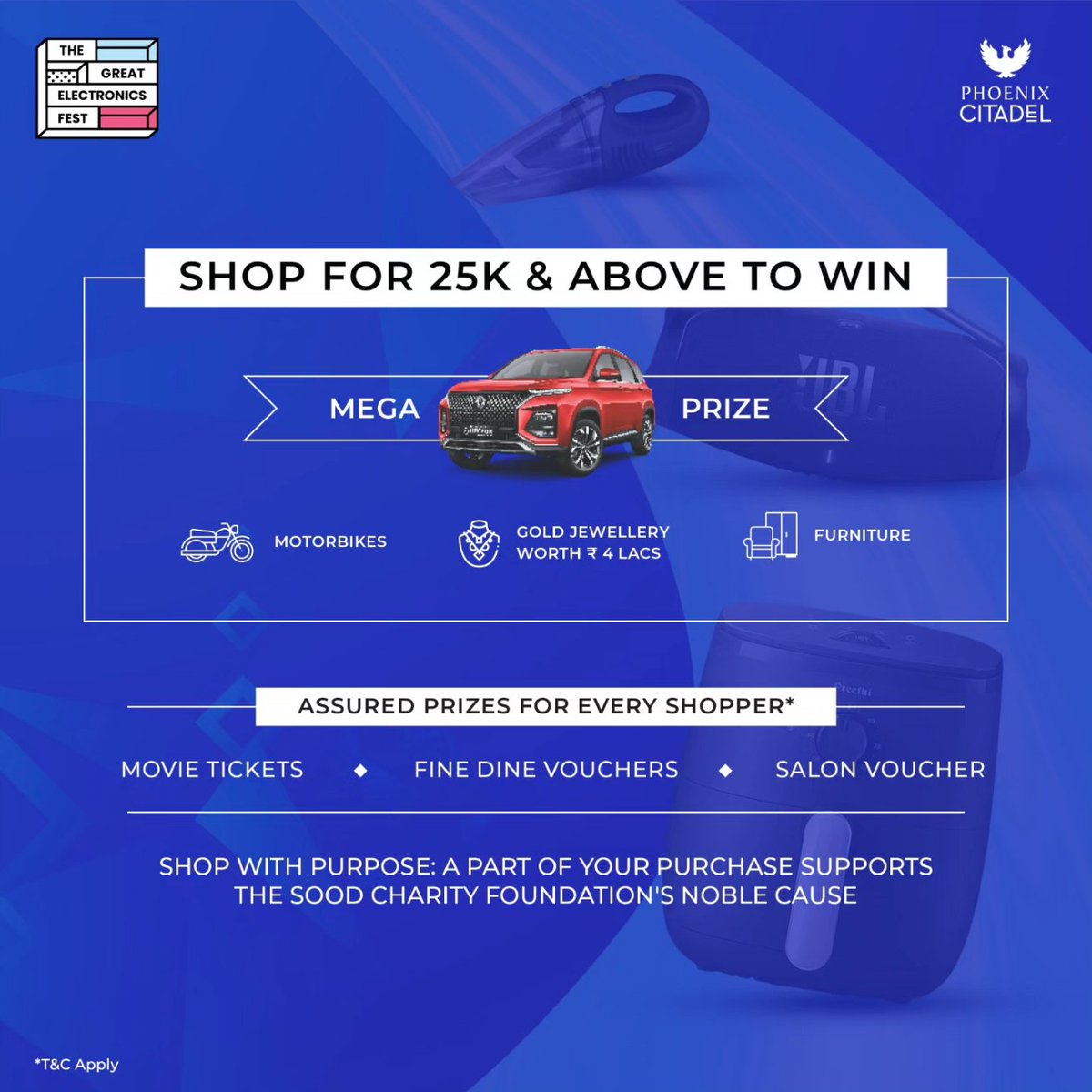 phoenixcitadel's tweet image. 🔌 Discover the Future at The Great Electronics Fest! 🔥 Up to 59% OFF on the latest tech from 9th to 19th August.

🎁 Win a Car, Bike, Gold Jewelry worth ₹4 Lacs, &amp;amp; more! 🌟

*T&amp;amp;C Apply.*

#ElectronicsFest #MegaDeals #IndoreShopping #ShopAndWin