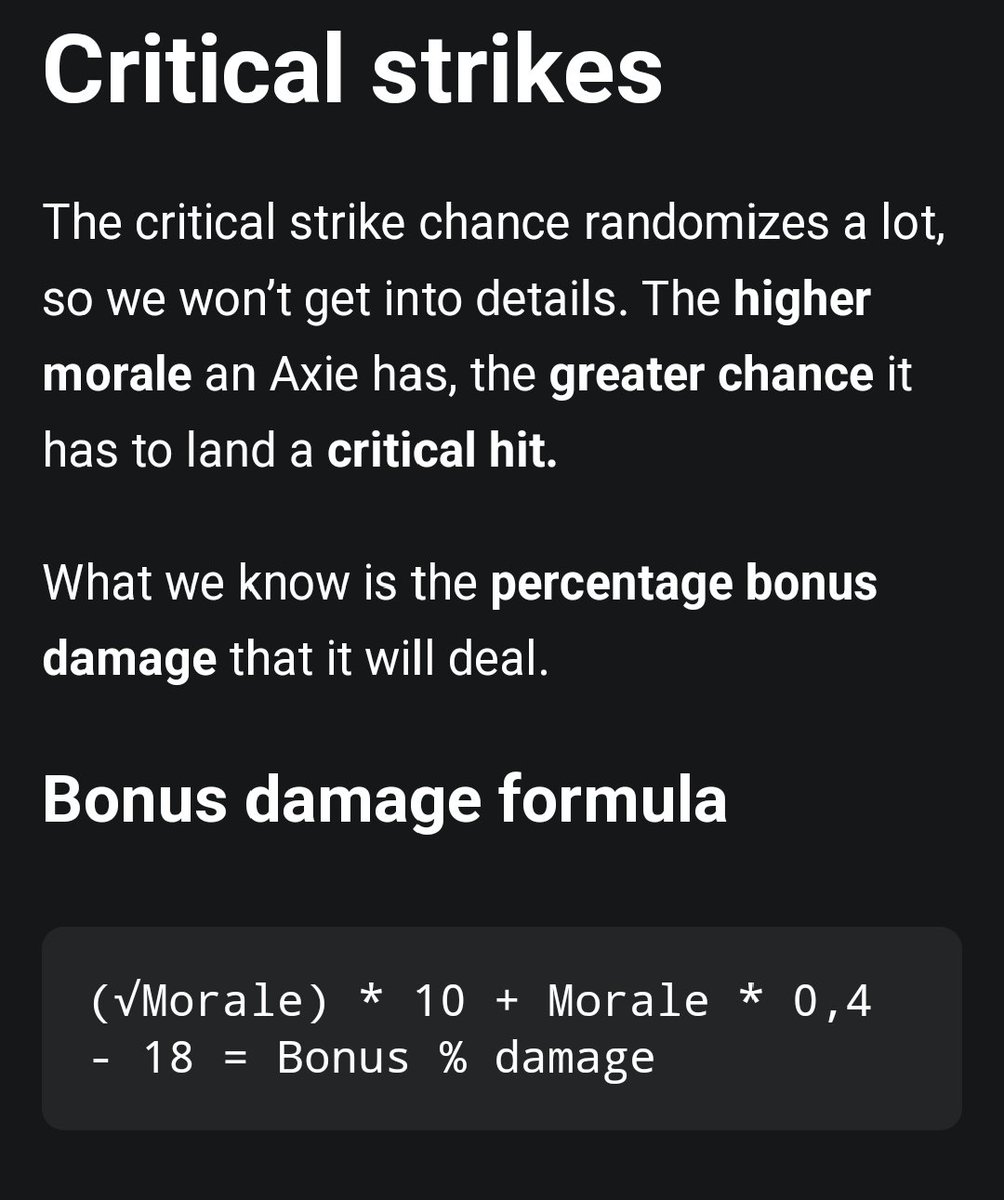 FaridMfb's tweet photo. @AxieSupport @pos2only Nope, Morale is increase chance dealing crit and bonus total damage crit is base on Morale. https://t.co/NeCufEzjX8