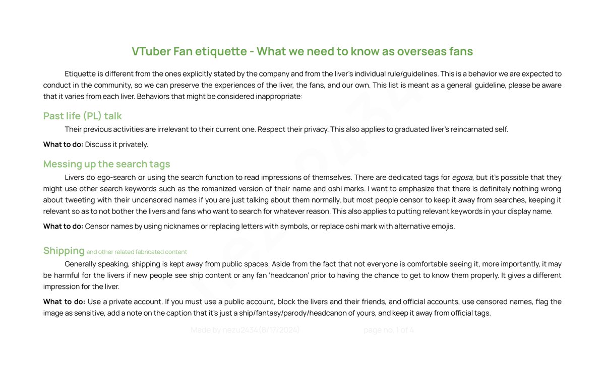 nezu2434's tweet image. Excuse me for reuploading, the original post was deleted. Please read if you have time🙇‍♀️

JP VTuber Fan Etiquette Guidelines for Overseas Fans