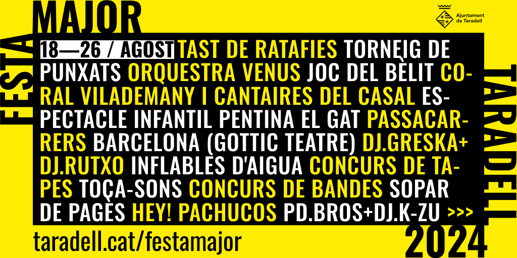 AjTaradell's tweet photo. Recordeu, demà diumenge comença la Festa Major de #Taradell!! Amb activitats per a tots els gustos i públics. 👉🏼 Informeu-vos-en a https://t.co/PNg2T5F6Ix. #festa #cultura #tradició #esport #patrimoni https://t.co/nzLLVQSaWJ