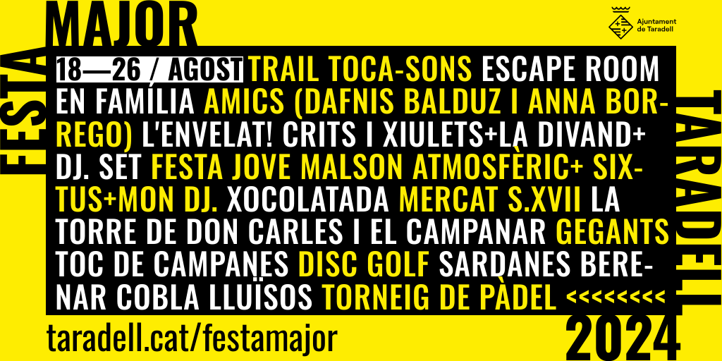 AjTaradell's tweet photo. Recordeu, demà diumenge comença la Festa Major de #Taradell!! Amb activitats per a tots els gustos i públics. 👉🏼 Informeu-vos-en a https://t.co/PNg2T5F6Ix. #festa #cultura #tradició #esport #patrimoni https://t.co/nzLLVQSaWJ
