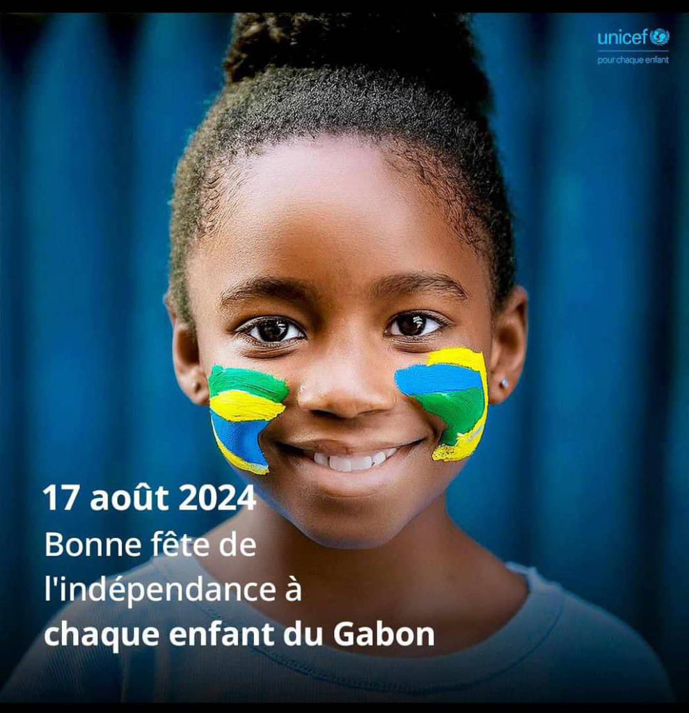 🇬🇦 Joyeuse Fête Nationale, Gabon ! 
UNICEF célèbre la richesse culturelle et la diversité de ce magnifique pays. Nous nous engageons à soutenir chaque enfant dans leur droit à une éducation de qualité, à des soins de santé essentiels et à un avenir prometteur #Gabon #UNICEF