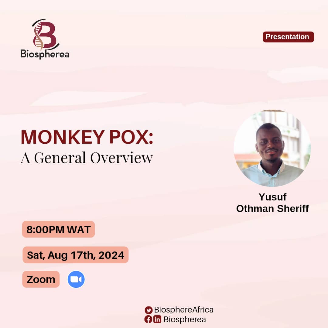 Biospherea (formerly Science Café) (@biosphereafrica) on Twitter photo As monkey pox is gradually becoming a global health issue, it's a good time to learn about it.
Tonight, <a href="/OthmanSheriff/">Yusuf Othman Sheriff</a> will educate the community.
#sciencecommunication #publichealth #sciencecommunity As monkey pox is gradually becoming a global health issue, it's a good time to learn about it.
Tonight, <a href="/OthmanSheriff/">Yusuf Othman Sheriff</a> will educate the community.
#sciencecommunication #publichealth #sciencecommunity