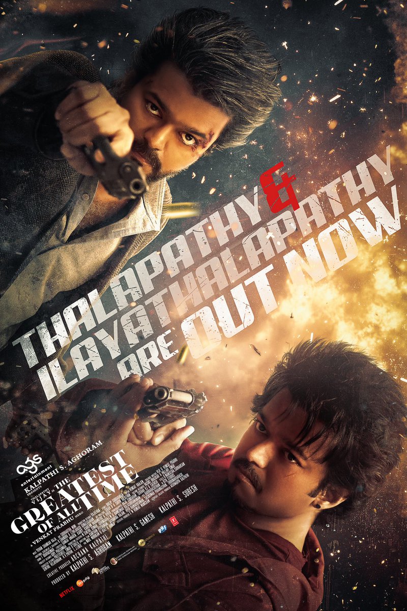 archanakalpathi's tweet image. Our Thalapathy and IlayaThalapathy ❤️❤️#TheGOATTrailer 
The GOAT (Official Trailer) Tamil: bit.ly/46S5BPX
The GOAT (Official Trailer) Telugu: bit.ly/3WSLpsC
Thalapathy is the GOAT (Official Trailer) Hindi: bit.ly/4dihPDX
@actorvijay Sir
A @vp_offl…