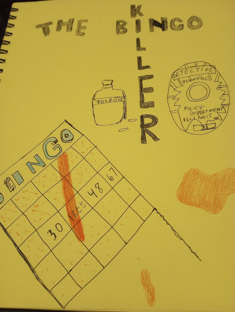TKComedy2013's tweet photo. I've been playing around with ideas for the cover of The Bingo Killer. It's not perfect but roughly what the cover will look like. The red streaks are supposed to be blood.
#BookCover
#WritingCommunity 
#5amwriting 
#WIP https://t.co/qLsJi0lASc