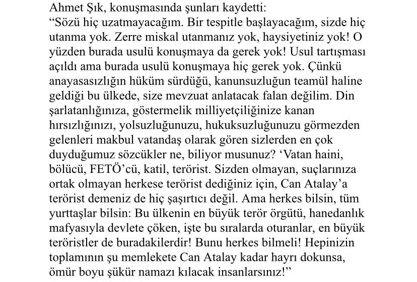 Ahmet Şık'ın bu sözlerinin altına imzamı atarım. #canatalayaözgürlük