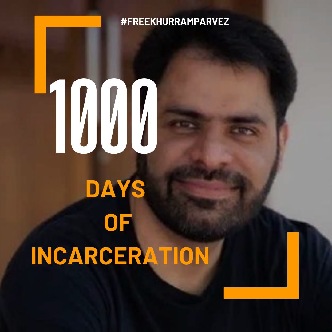 Today marks ONE THOUSAND DAYS of Khurram Parvez's incarceration -- a 1000 days since his many loved ones, the community of human rights defenders and survivors have been deprived of his powerful presence and guiding light! #FreeKhurramParvez