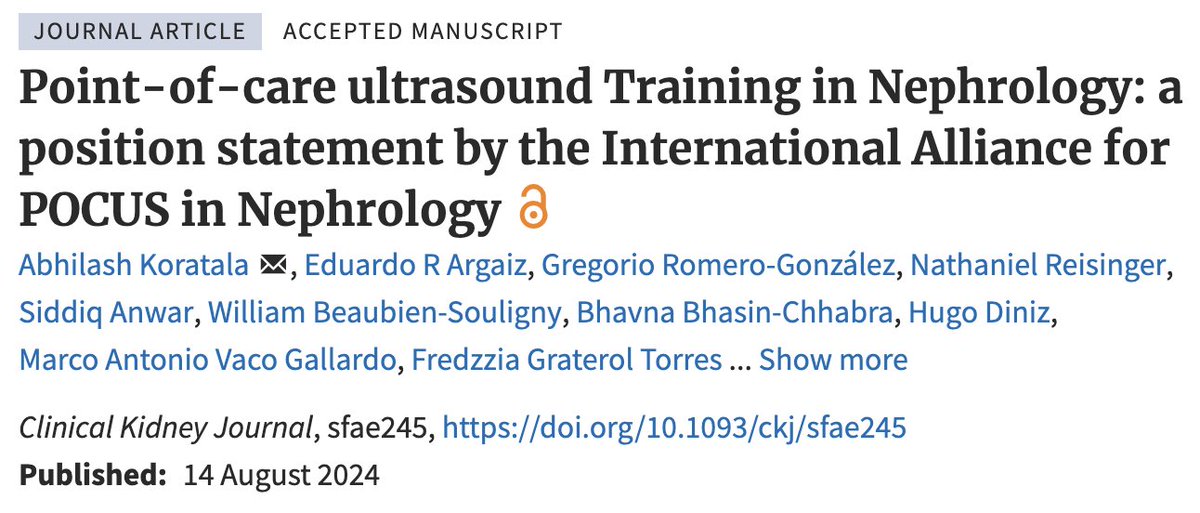 🚨 New Publication Alert! 🚨
Excited to share our latest article on the role of Point-of-Care Ultrasound (POCUS) in nephrology, published by the International Alliance for POCUS in Nephrology. This paper outlines how POCUS is transforming nephrology practice worldwide. 🌍