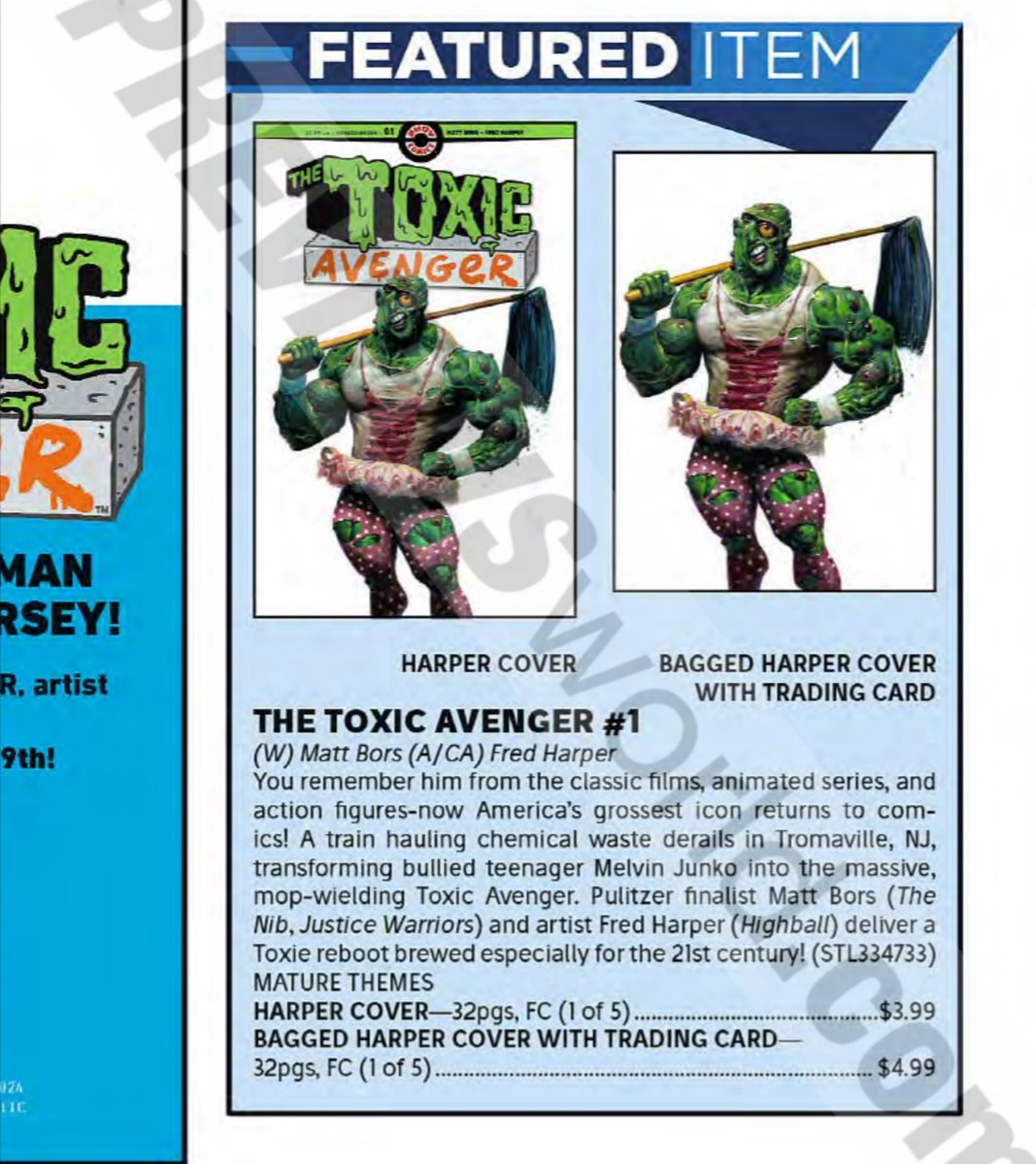 SCARCEXL's tweet image. Notre selection indé dans le previews de ce mois:
- une réédition de Matt Howard (cf. Scarce 78) chez Cosmic Lyon
- chez Zenescope, des lapins guerriers à une Furry Con
- Fred Harper sur Toxic Avenger chez Ahoy
- une histoire de vengeance elephantesque chez XEX
Scarce 94 avance !