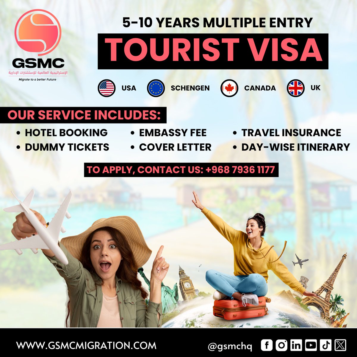 gsmchq's tweet photo. Unlock a world of possibilities! 
Get a 5–10-year multiple entry tourist visa and explore the USA, UK, Schengen, and Canada with confidence.

📲 WhatsApp: https://t.co/pXVOx86H7T

#GSMC #visaassistance #travelmadeeasy #visahelp #travelrequirements #touristvisaapplication https://t.co/3vYMAf4C5E