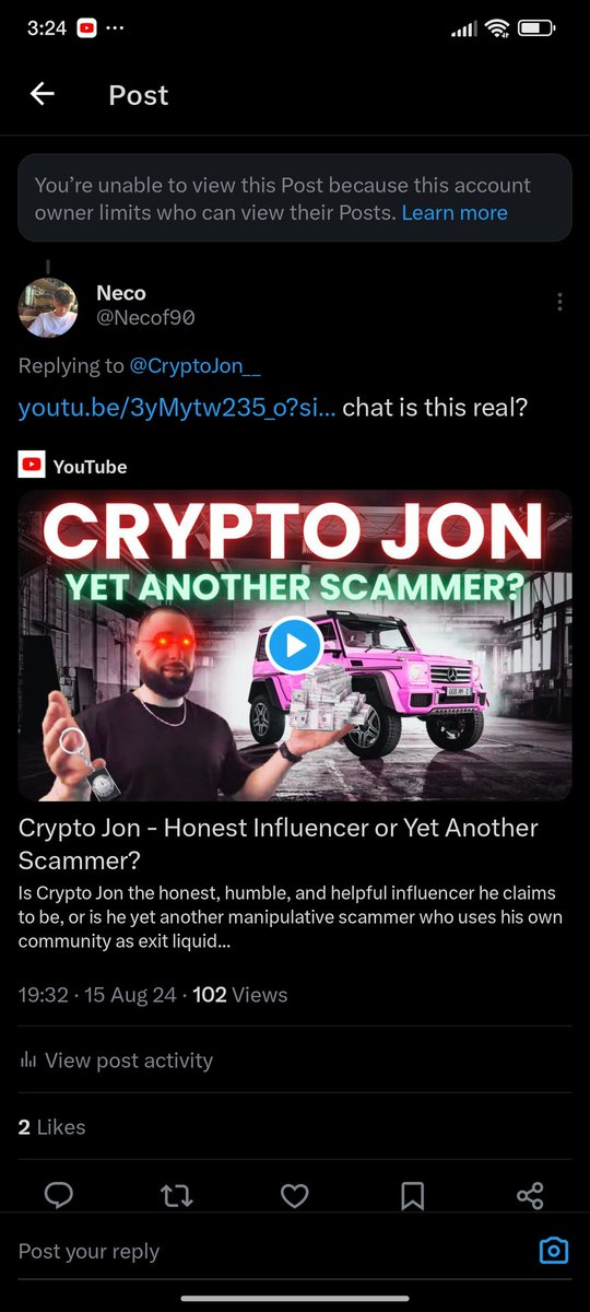 Necof90's tweet photo. @CryptoChrisy_ @CryptoJon__ just blocks you if you say anything bad about him.. https://t.co/CoYx5YPZs2