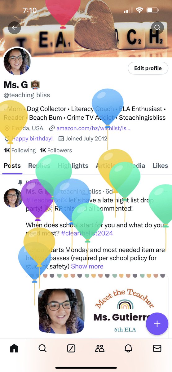 teaching_bliss's tweet image. Hey #Teachersof𝕏 and #ClearTheLists2024 👼🥷🧚…
IT’S BALLOON DAY! 🥳💜🎉

For my birthday, I would love a book for my classroom library or a sprinkle 🙏🏽♥️
📚: amazon.com/hz/wishlist/ls…
Classroom: amazon.com/hz/wishlist/ls…

Teachers, let’s make it a party! 🎉 Drop your list and RP…