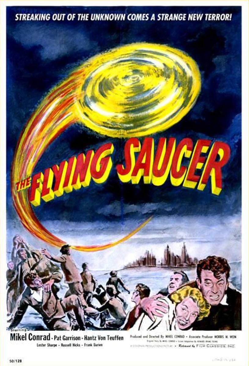 AngusKohm's tweet photo. #FridayNightAtTheHomeDriveIn
The Flying Saucer (1950) by #MikelConrad
w/#PatGarrison #HantzvonTeuffen
The CIA sends a rich playboy to Alaska to investigate flying saucer sightings.
“Streaking out of the unknown comes a strange new terror!”
#SciFi #Thriller
#NotQuiteClassicCinema https://t.co/MWkxZThSxw