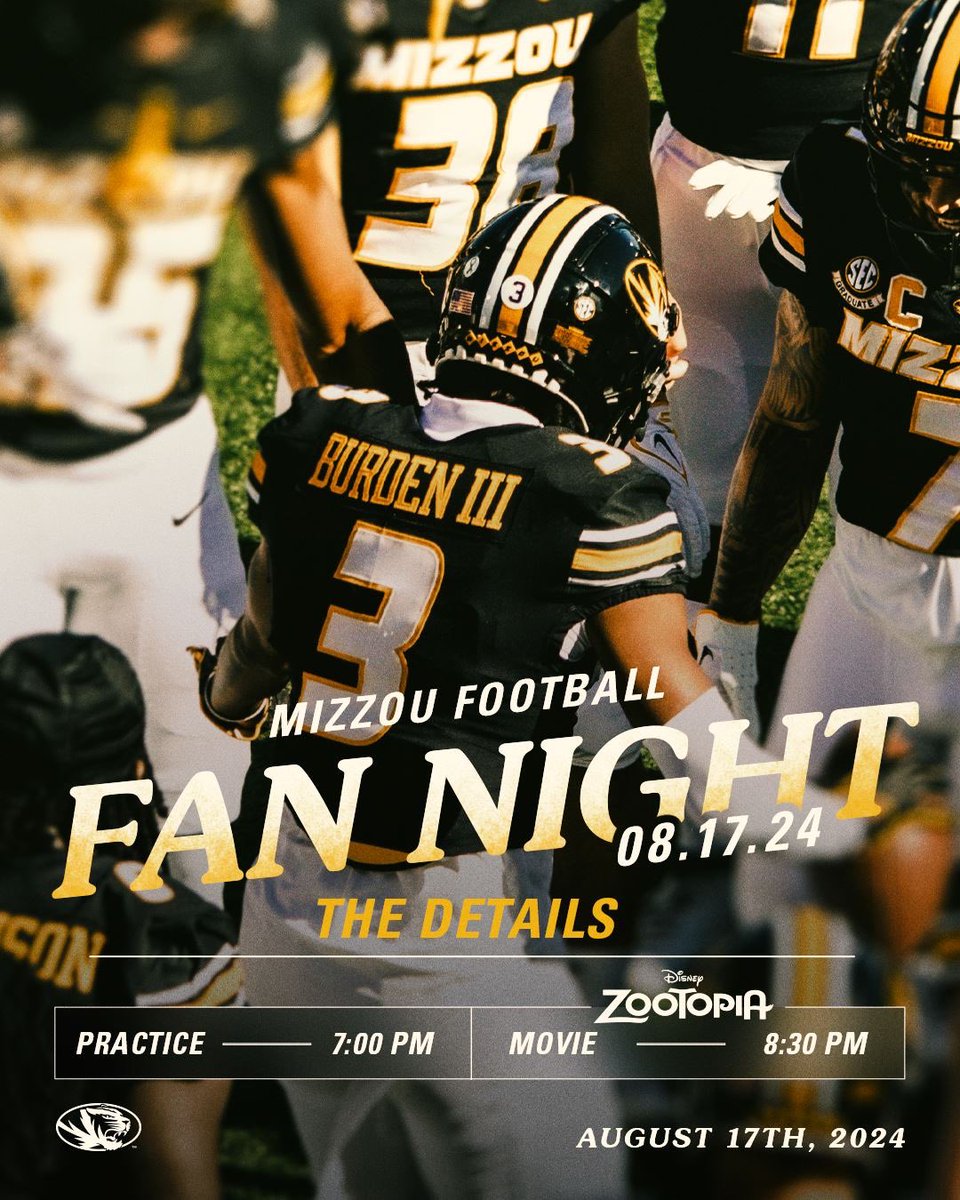 The Tigers are ready. See the action up close at Football Fan Night and stay for a movie night on Faurot Field. @mizzoufootball @mizzouathletics #EveryTrueTiger #STP
