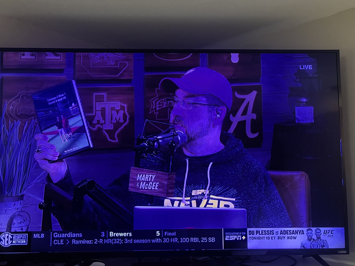 On my morning jog, listening to <a href="/ESPNMcGee/">Ryan McGee</a> and <a href="/MartySmithESPN/">Marty Smith</a> like every Saturday, and almost passed out when they started talking about my book. That was the coolest thing ever, guys. Thanks so much for the kind words. Means so much!!