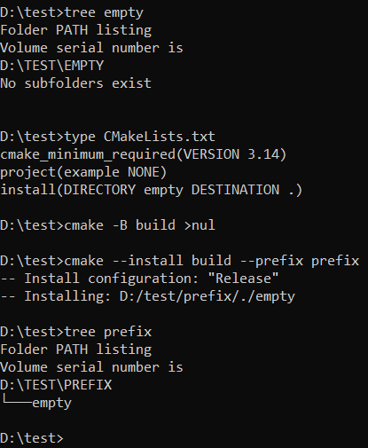 cmake_aid's tweet photo. @AnnatarTheMaia If the directory already exists in the source directory, then a simple install(DIRECTORY) will do. If you have to create the directory during install, you must not disregard the user's wishes and thus must script with these considerations in mind. https://t.co/NV2m3uHI4a