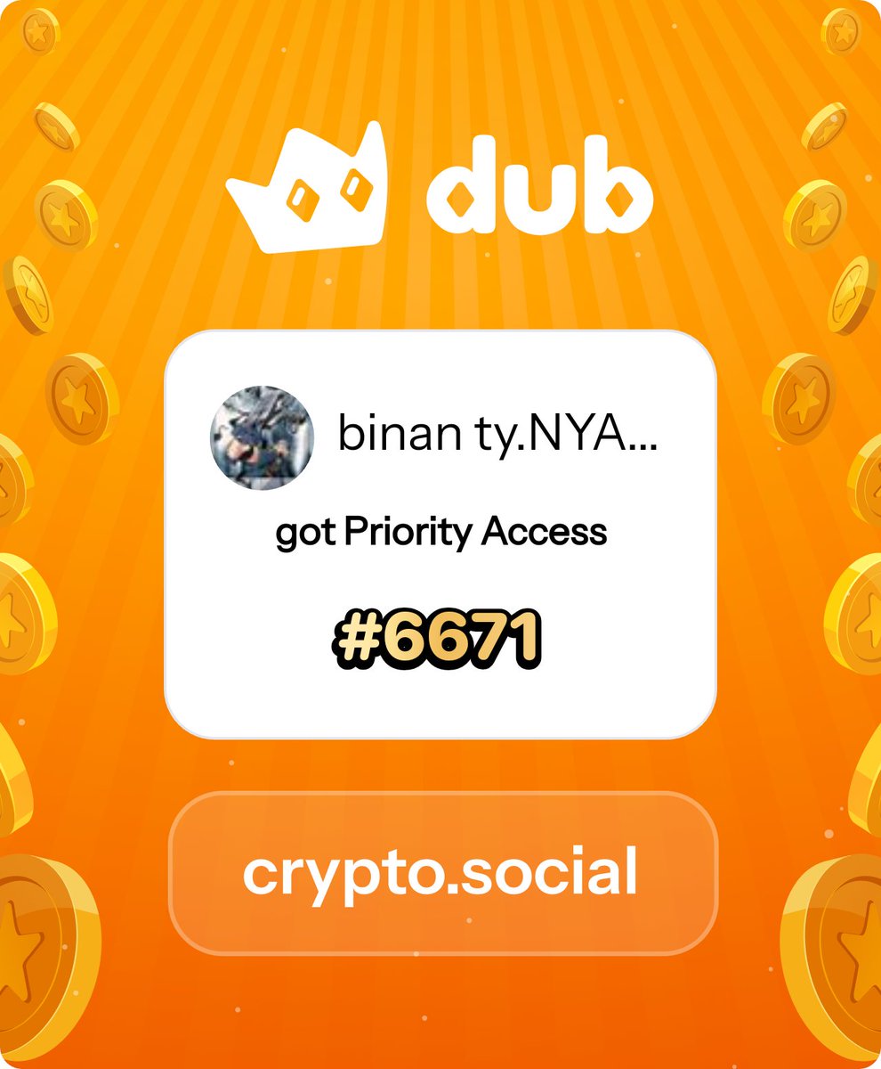 TyBinan's tweet photo. I just got Priority Access to Dub! Let’s make memecoins PvE again. Get in early™. https://t.co/1BUWw7FATS https://t.co/sMAZszOMQp